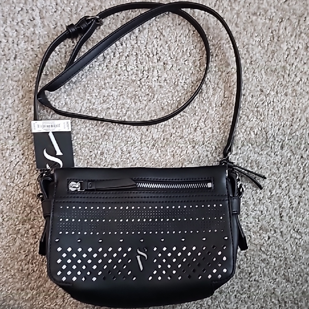 Vera Wang Stylish Black Crossbody Bag with Studded Details